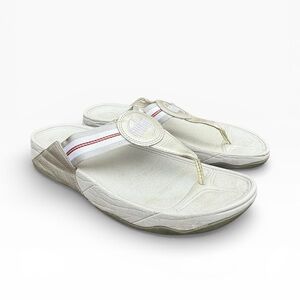 FitFlop Walkstar Women's Flip Flop Sandals Silver Striped Slip On Size 11